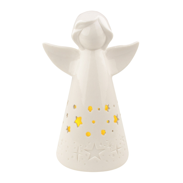 Anděl porcelánový s LED osvětlením 16 cm